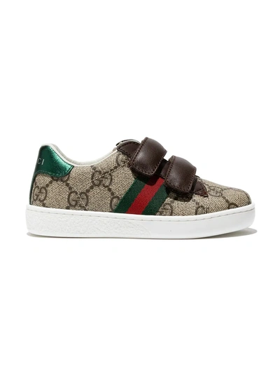 Gucci Kids' Ace Touch-strap Trainers In Brown