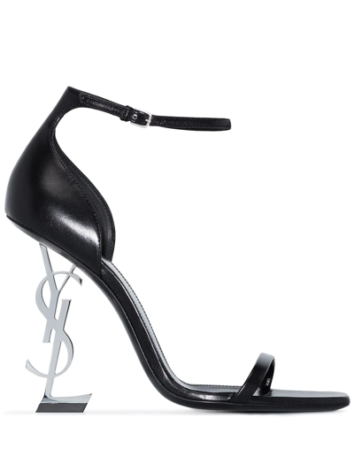 Saint Laurent Opyum Ysl Patent Leather Sandals In Nero