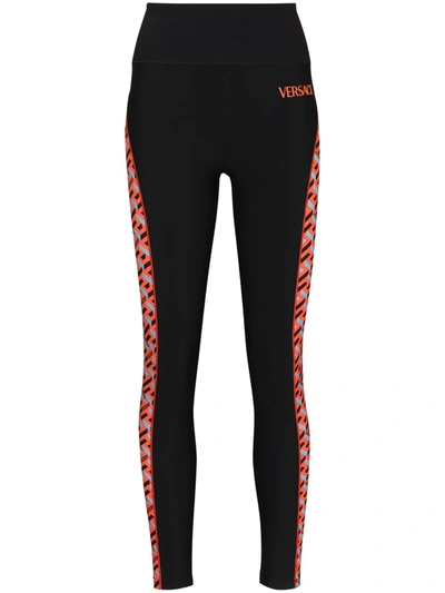 Versace Greca Signature Accent Gym Leggings In Fuschia Black