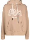 Palm Angels Bear Logo Cotton Hoodie In Neutrals
