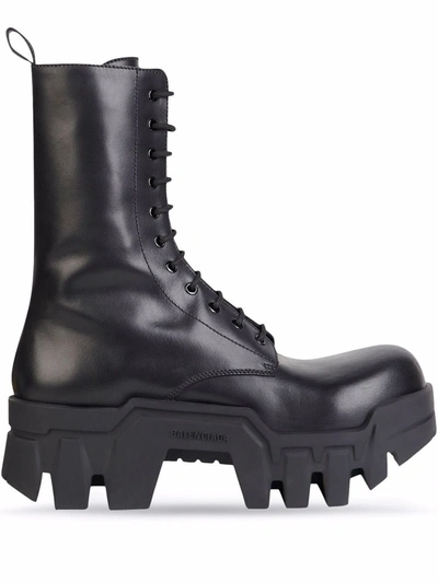 Balenciaga Men's Bulldozer Lug-sole Combat Boots In Black