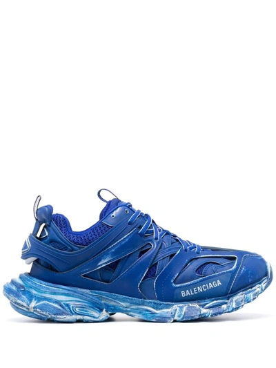 Balenciaga Men's Track Distressed Caged Chunky Sneakers In Blue