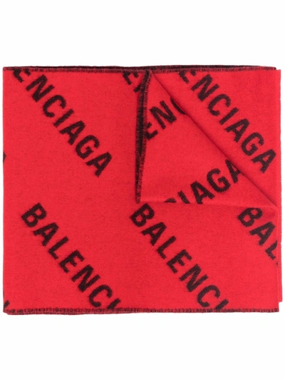 Balenciaga All-over Logo Scarf In Red