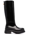 Valentino Roman Stud Leather Knee-high Boots In Black