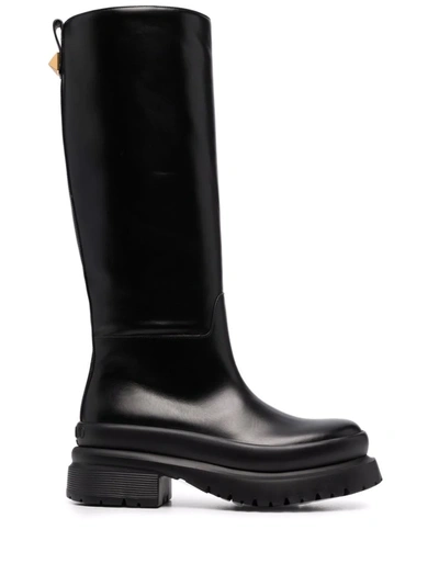 Valentino Garavani Roman Stud Leather Knee-high Boots In Black