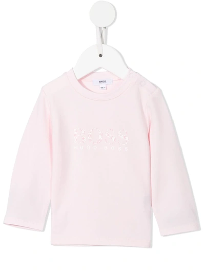 Bosswear Babies' Floral-print Logo T-shirt In Pink