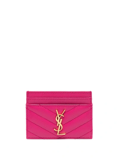 Saint Laurent Monogram Chevron-quilting Cardholder In Pink