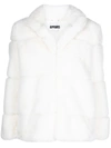 Apparis Skylar Faux Fur Tiered Short Coat In Ivory