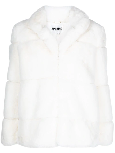 Apparis Skylar Faux Fur Tiered Short Coat In Ivory