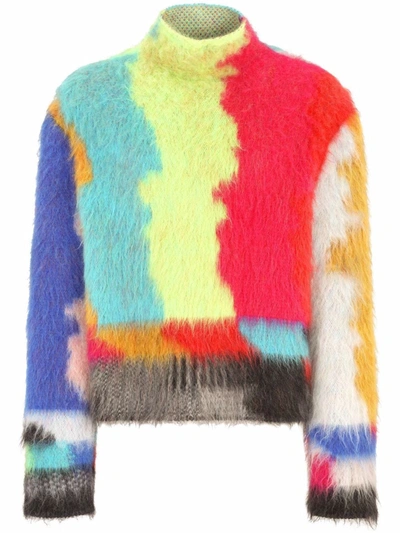 Dolce & Gabbana Mohair Turtle-neck Sweater With Multi-color Glitch Jacquard Design In Multicolor