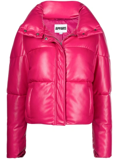 Apparis Jemma Vegan Leather Short Puffer Jacket In Rasberry