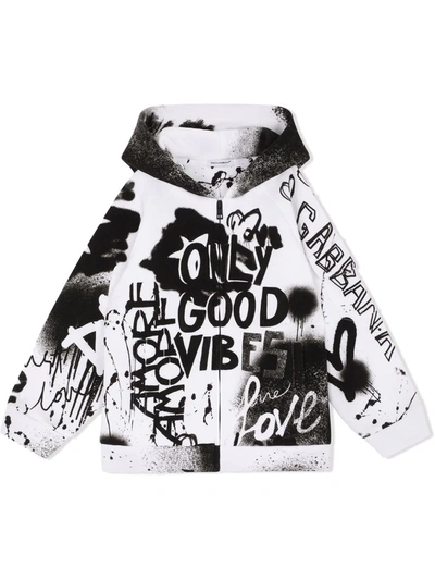 Dolce & Gabbana Kids' Dg Graffiti-print Zip-front Hoodie In Black