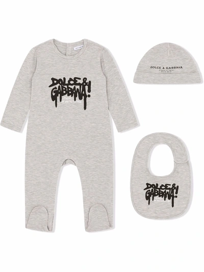Dolce & Gabbana Babies' Graffiti-print Cotton Romper In Grey
