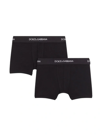 Dolce & Gabbana Kids' Pack Of 2 Logo-waistband Boxer Shorts In Nero