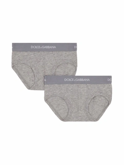 Dolce & Gabbana Kids' Pack Of 2 Logo-waistband Boxer Shorts In Grey