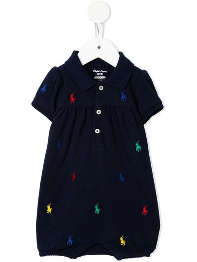 Ralph Lauren Babies' Embroidered Polo Pony Romper In Blue