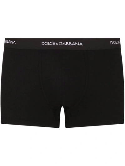 Dolce & Gabbana Logo Waistband Cotton Boxer Shorts In Black