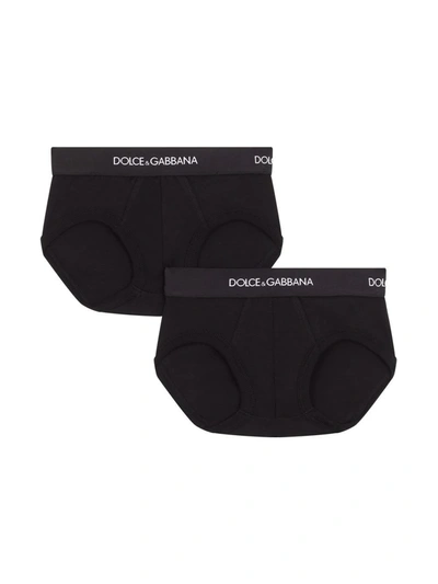 Dolce & Gabbana Kids' Pack Of 2 Logo-waistband Boxer Shorts In Black