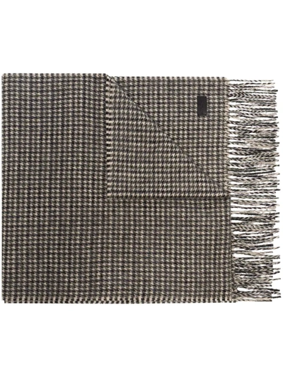 Saint Laurent Fringed Houndstooth Cashmere And Wool-blend Scarf In Neutrals