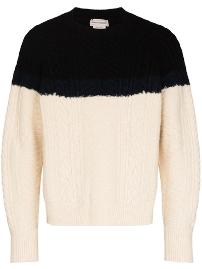 Alexander Mcqueen Two-tone Cable-knit Jumper In Black