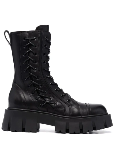 Premiata Lace-up Chunky Ankle Boots In Black