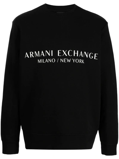 Armani Exchange Logo Crew-neck Sweatshirt In Solid Blue Navy