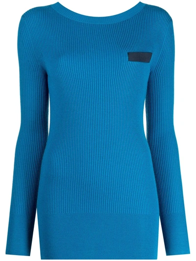 Sacai Wool Knit And Satin Pullover Top Blue