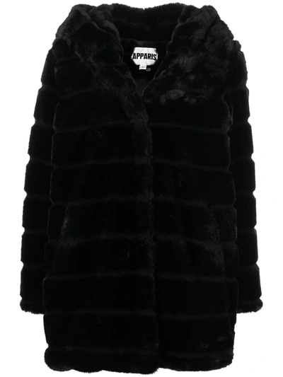 Apparis Quilted-finish Faux-fur Coat In Black