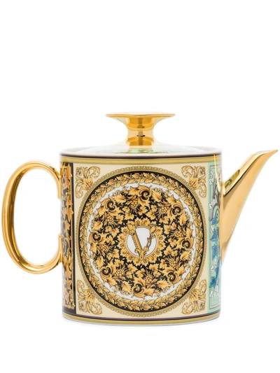Versace Tableware White Baroque Porcelain Teapot In Gold