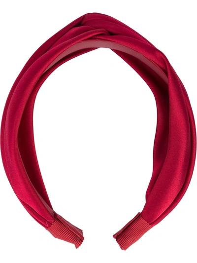 Jennifer Behr Twist Silk Satin Headband In Red