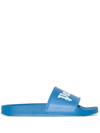 Palm Angels Logo-print Pool Slides In Blue White