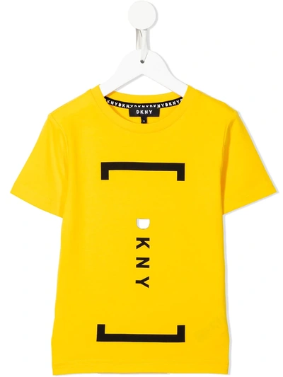 Dkny Kids' Logo-print Crewneck T-shirt In Yellow