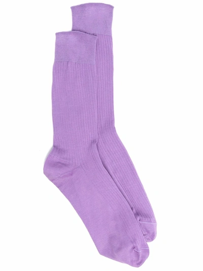 Mackintosh Pembroke Ribbed-knit Socks In Purple