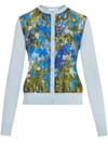 Oscar De La Renta Floral Field Print Silk & Virgin Wool Cardigan In Blue