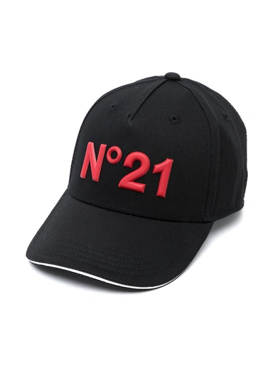 N°21 Kids' Logo Cotton Gabardine Baseball Hat In Black