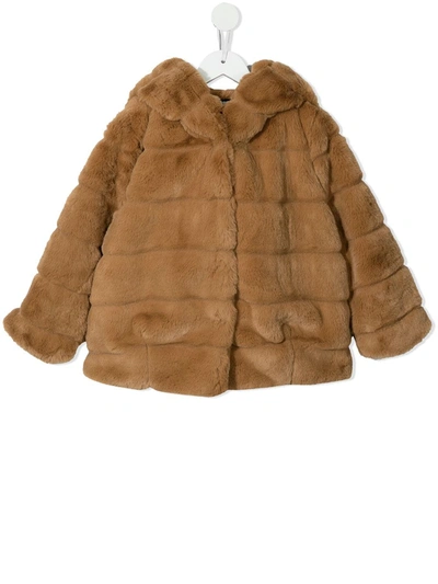 Apparis Kids' Hooded Faux-fur Coat In Brown