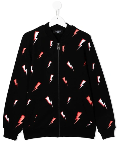 Neil Barrett Teen Graphic-print Zip-up Bomber Jacket In Black