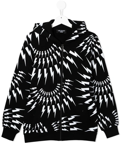 Neil Barrett Kids' Graphic-print Zip-up Hoodie In Black