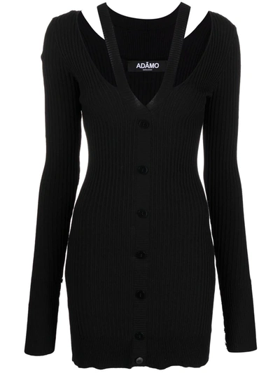 Adamo Fine-ribbed Button-through Mini Dress In Black