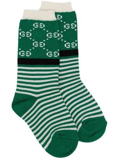 Gucci Kids' Intarsia-knit Logo Socks In Green