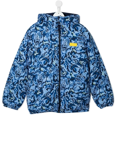 Kenzo Kids' Camo Tiger-print Padded Coat In Blue