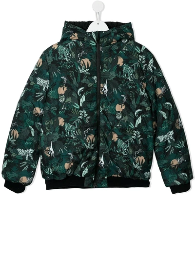 Kenzo Kids' Mystic Print Reversible Padded Jacket In Green