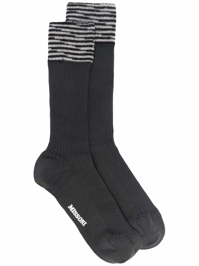 M Missoni Logo Print Ankle Socks In Grey