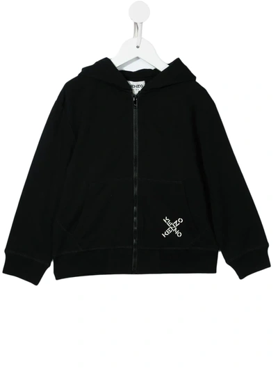 Kenzo Kids' Logo Zip-up Cotton Sweatshirt Hoodie In 블랙
