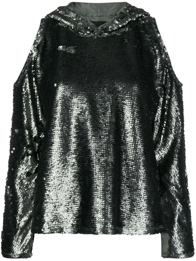 Rta Asymmetric Cut-detail Hoodie In Silver