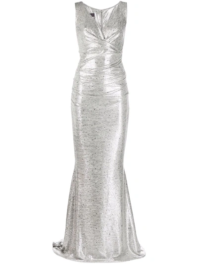 Talbot Runhof Dotted Mirrorball Gown In Silver