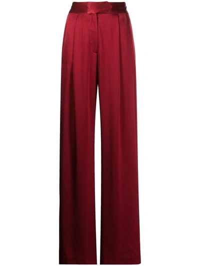 Michelle Mason Wide-leg Silk Satin Trousers In Red