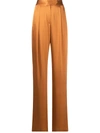 Michelle Mason Wide-leg Silk Satin Trousers In Brown