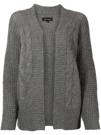 Izaak Azanei Cable-knit Longline Cardigan In Grey