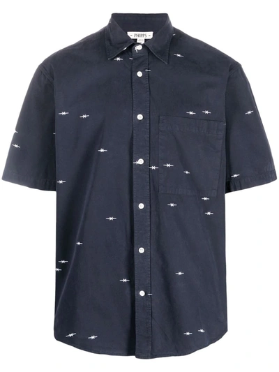 Phipps Star-embroidered Organic Cotton-poplin Shirt In Navy